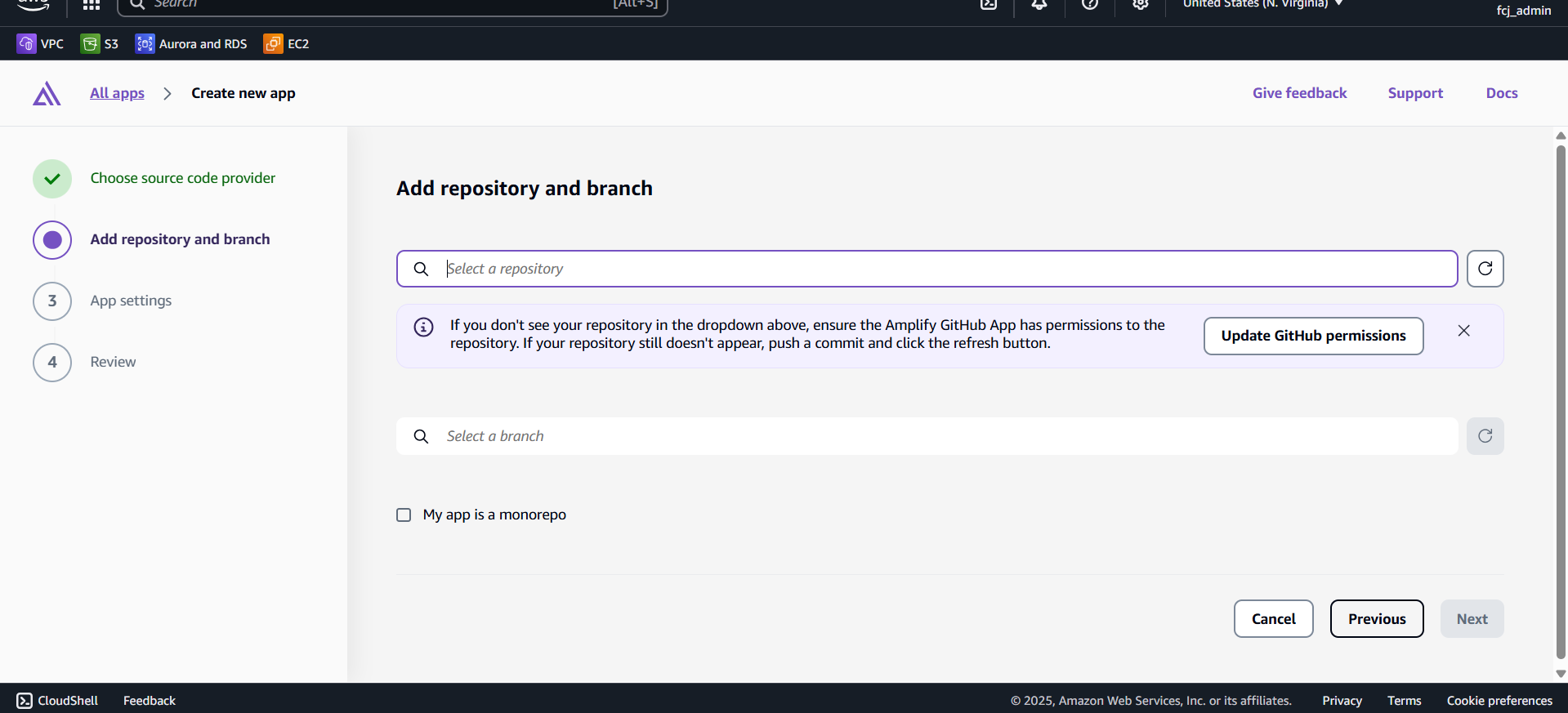 Add Repo and Branch